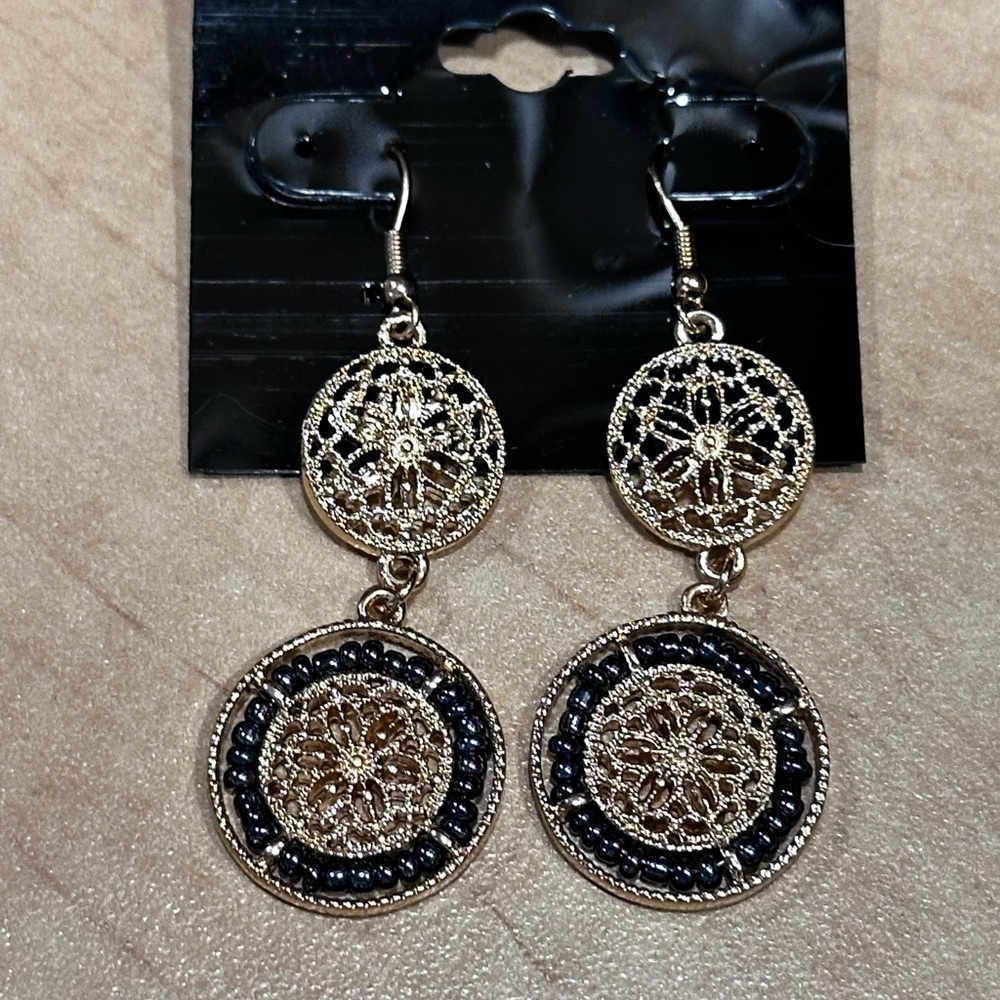 Elegant Gold and Black Dangle Earrings